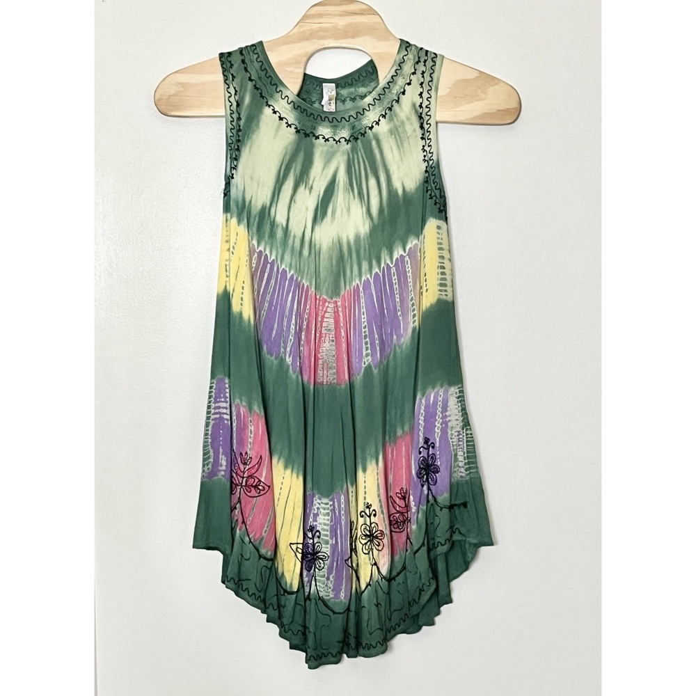 India Boutique‎ Cover Up Dress OS Tie Dye Boho Hippie Vacation Floral Vintage